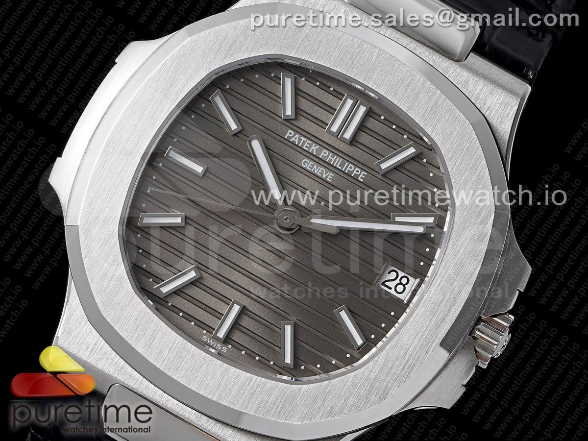 Nautilus 5711 SS 3KF Gray Textured Dial on Black Leather Strap A324 V2