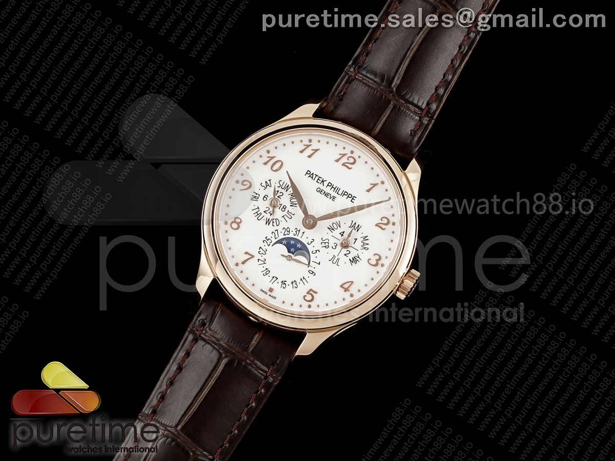 Perpetual Calendar 5140 RG 3KF White Numeral Dial on Brown Leather Strap A240