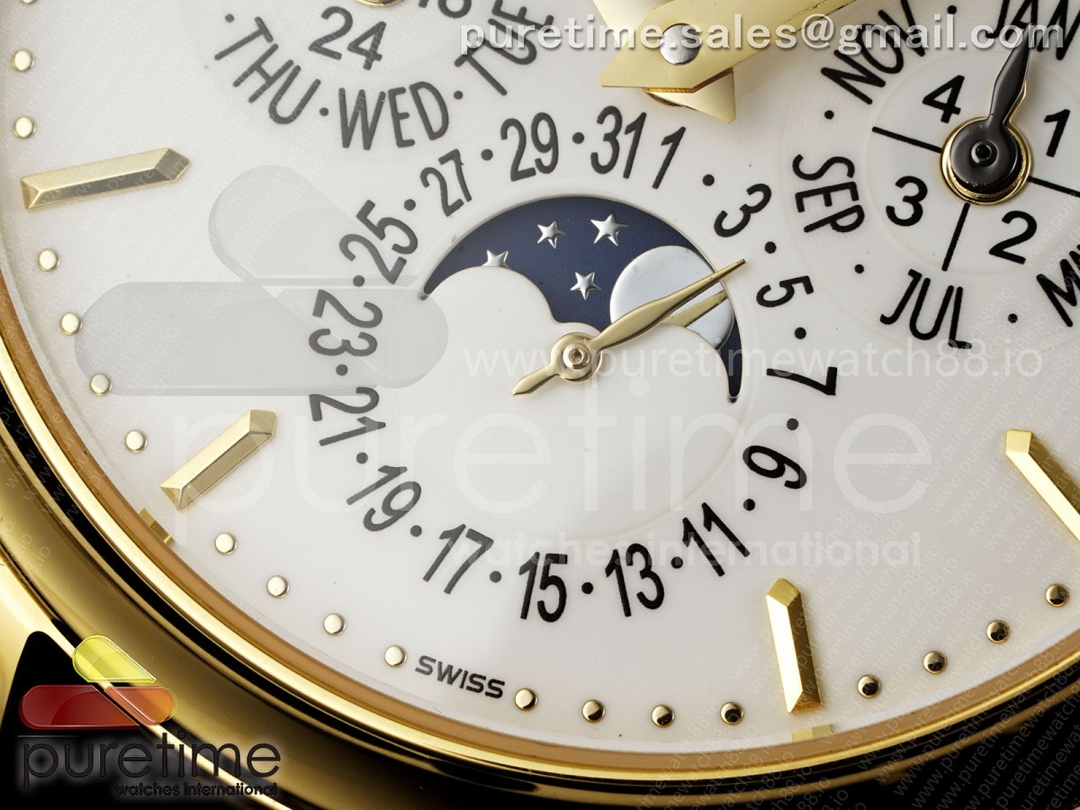 Perpetual Calendar 5140 YG 3KF White Dial on Black Leather Strap A240
