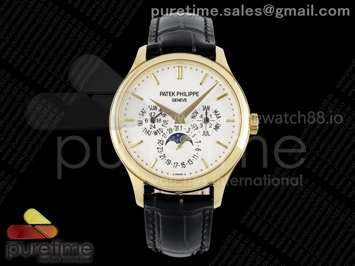 Perpetual Calendar 5140 YG 3KF White Dial on Black Leather Strap A240