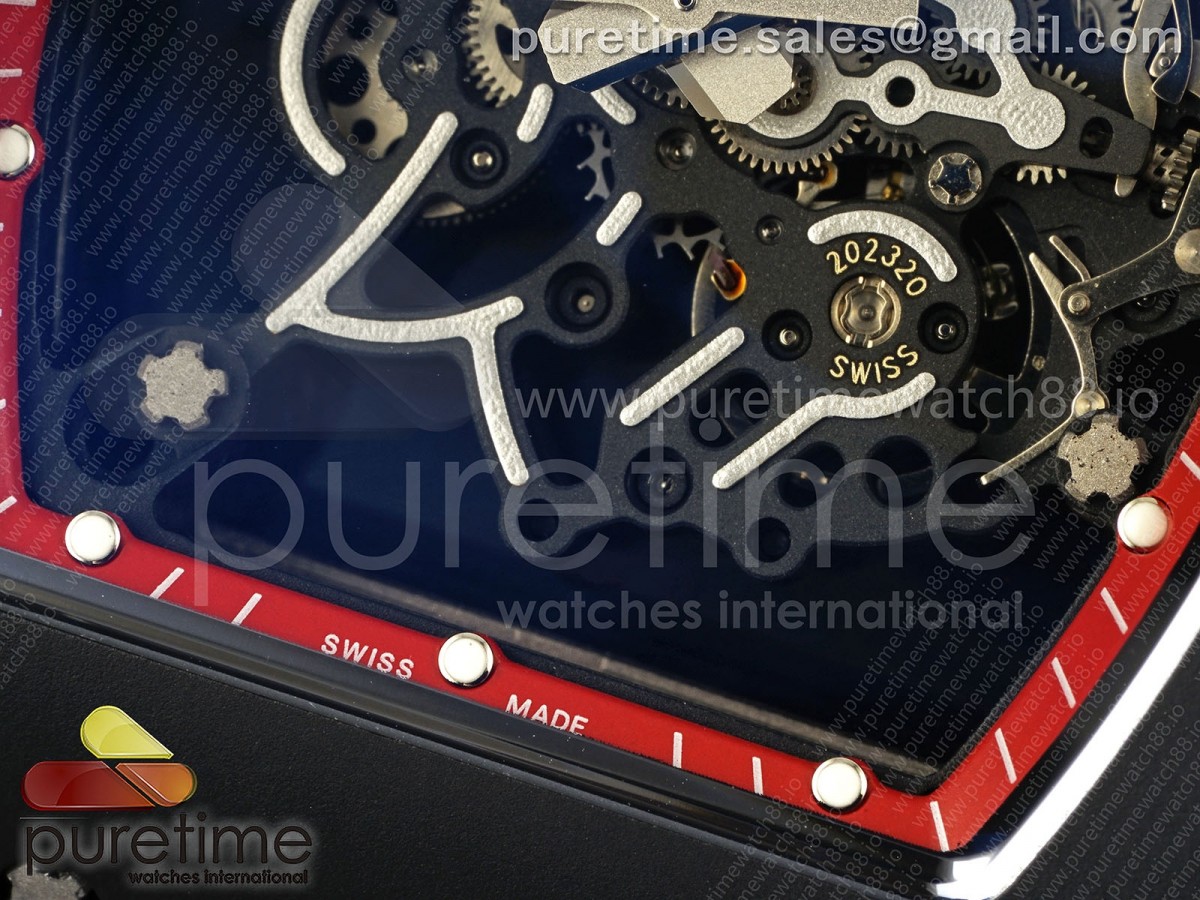 RM055 Black Ceramic MLF Red Bezel Red Crown on Rubber Strap RMUL2