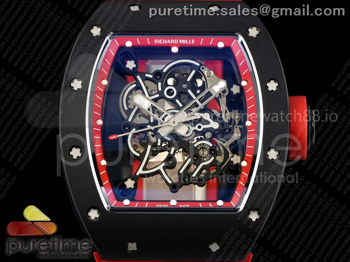 RM055 Black Ceramic MLF Red Bezel Red Crown on Rubber Strap RMUL2
