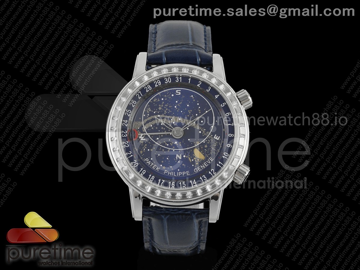 Grand Complications 6102 SS GRF Blue Dial Diamonds Bezel on Blue Leather Strap A240