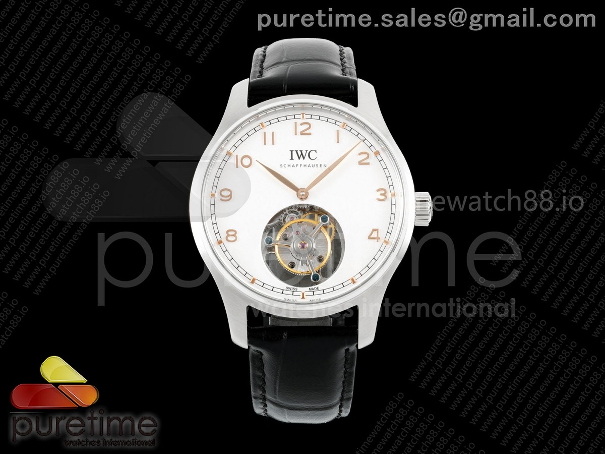 Portugieser Tourbillon SS RMS White/RG Dial on Black Leather Strap