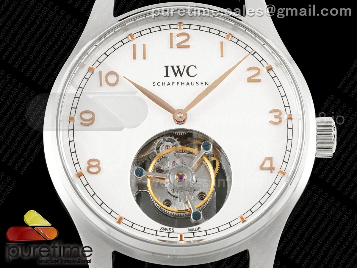 Portugieser Tourbillon SS RMS White/RG Dial on Black Leather Strap