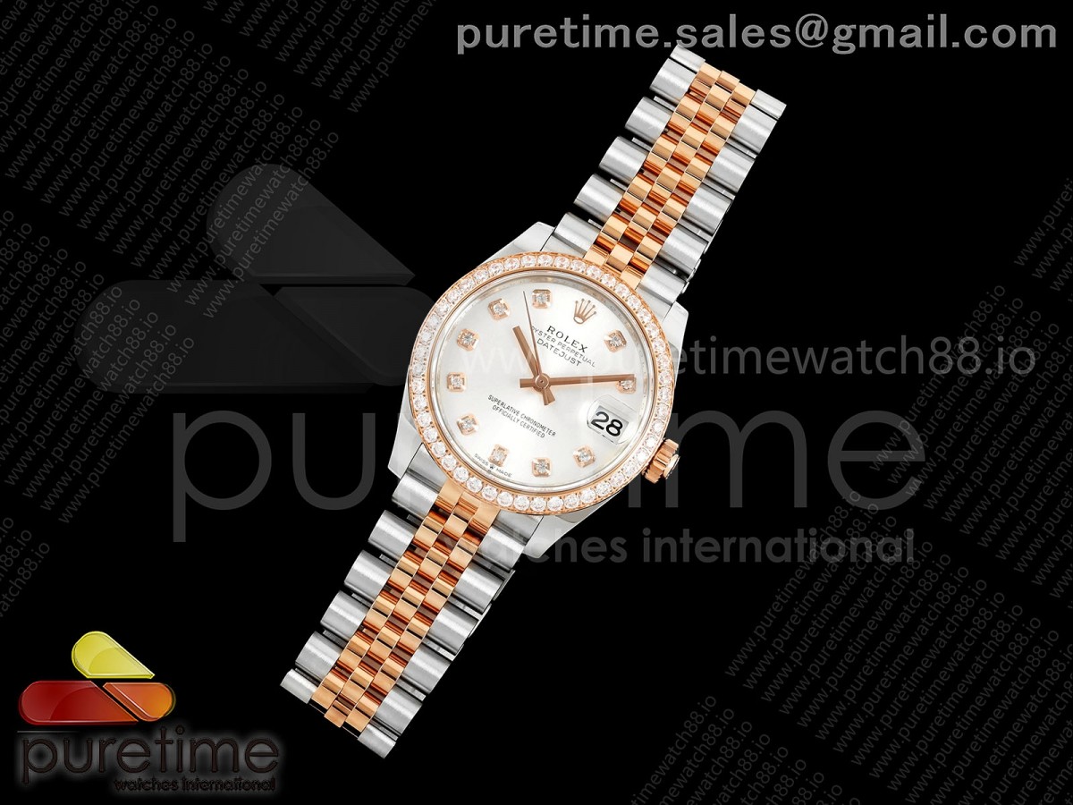DateJust 31 Ladies Fluted Bezel SS/RG THB White MOP Dial on Jubilee Bracelet A2236