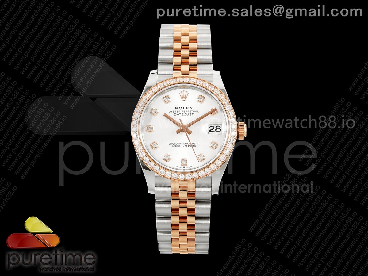 DateJust 31 Ladies Fluted Bezel SS/RG THB White MOP Dial on Jubilee Bracelet A2236