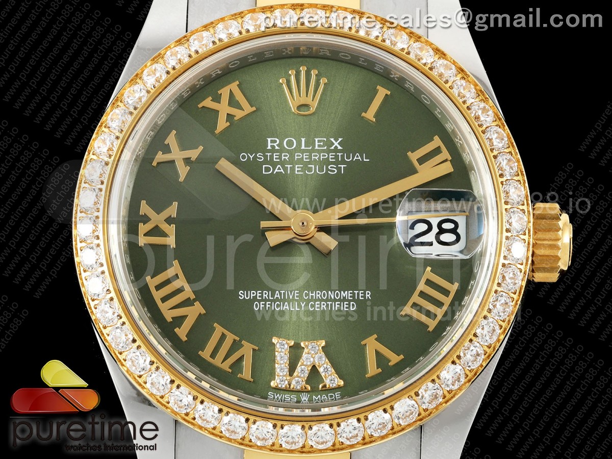 DateJust 31 Ladies Diamonds Bezel SS/YG THB Green Roman Dial on Oyster Bracelet A2236