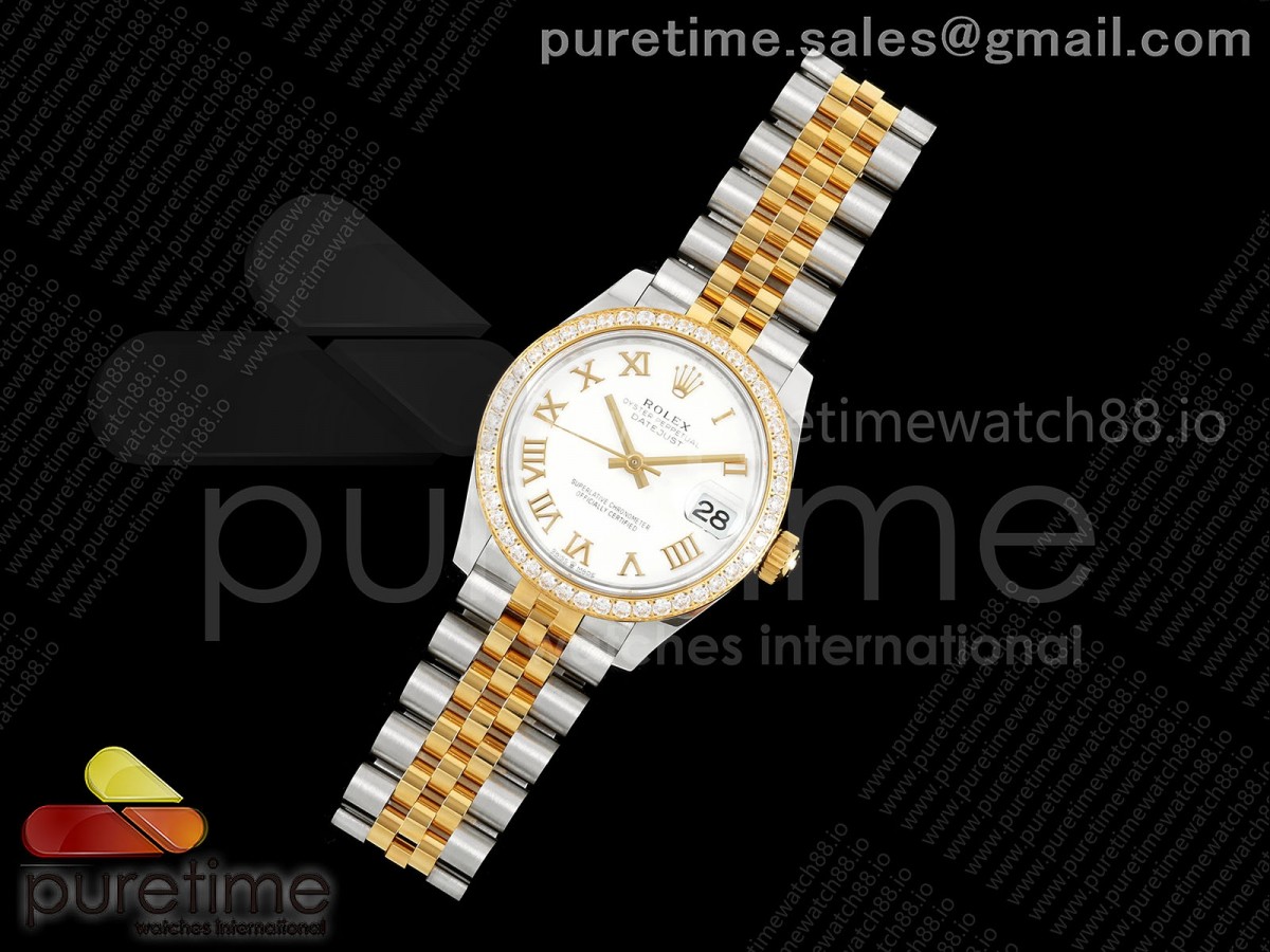 DateJust 31 Ladies Diamonds Bezel SS/YG THB White Roman Dial on Jubilee Bracelet A2236