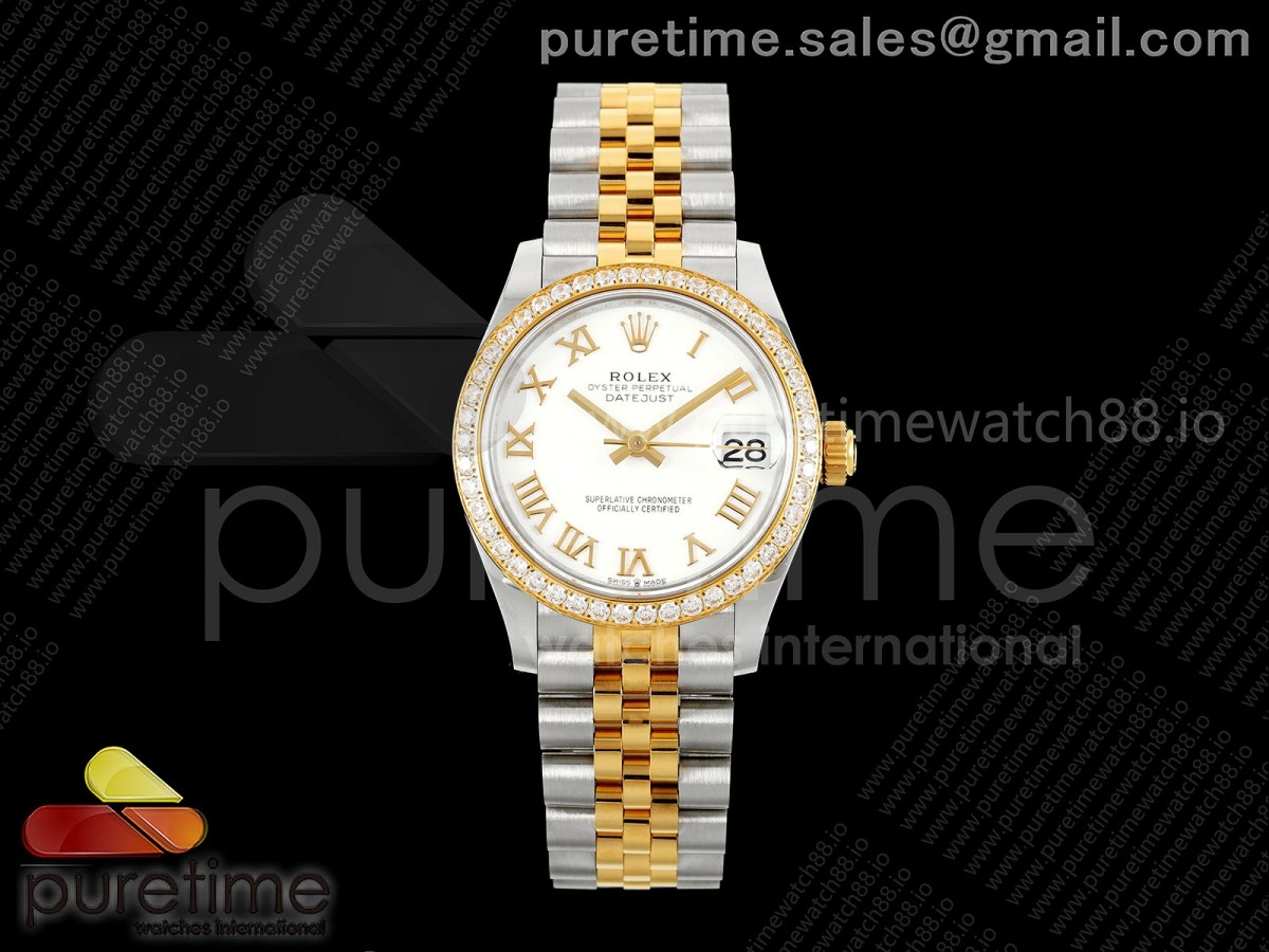 DateJust 31 Ladies Diamonds Bezel SS/YG THB White Roman Dial on Jubilee Bracelet A2236