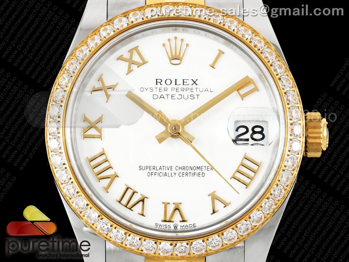 DateJust 31 Ladies Diamonds Bezel SS/YG THB White Roman Dial on Jubilee Bracelet A2236