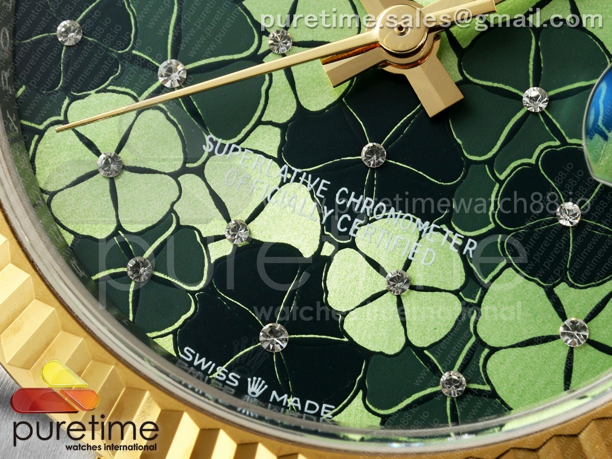 DateJust 31 Ladies Fluted Bezel SS/YG THB Green Flower Dial on Jubilee Bracelet A2236