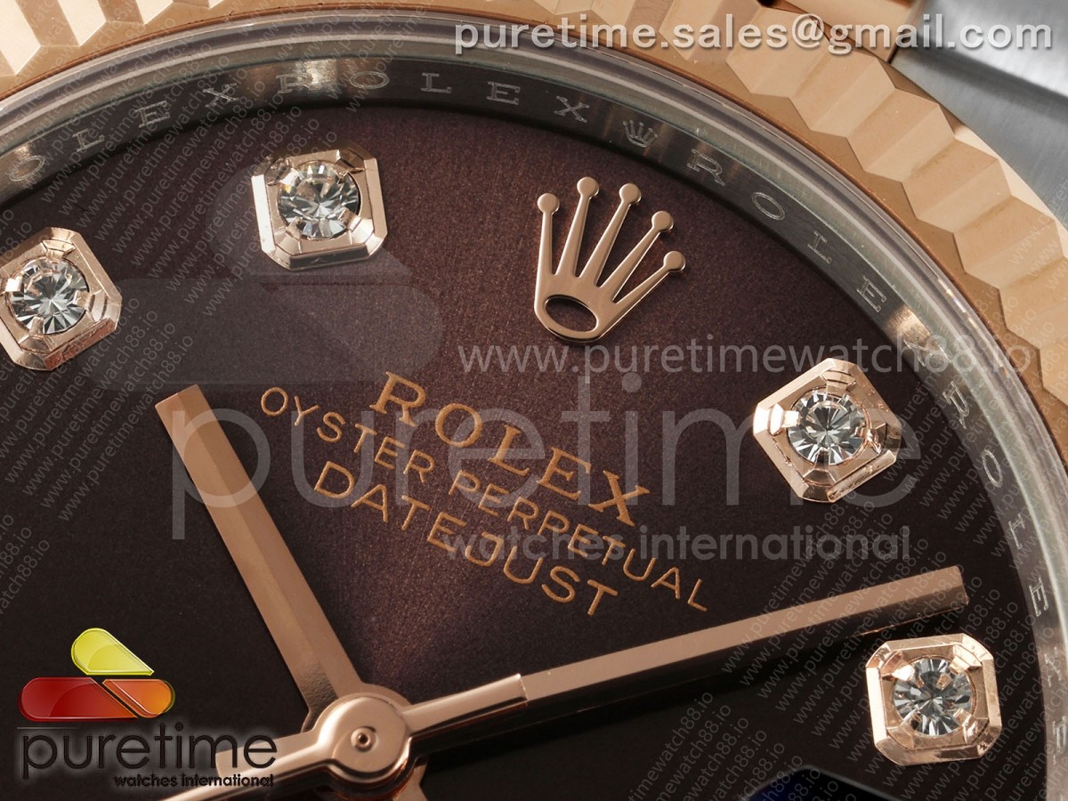 DateJust 31 Ladies Fluted Bezel SS/RG THB Brown Diamonds Dial on Jubilee Bracelet A2236