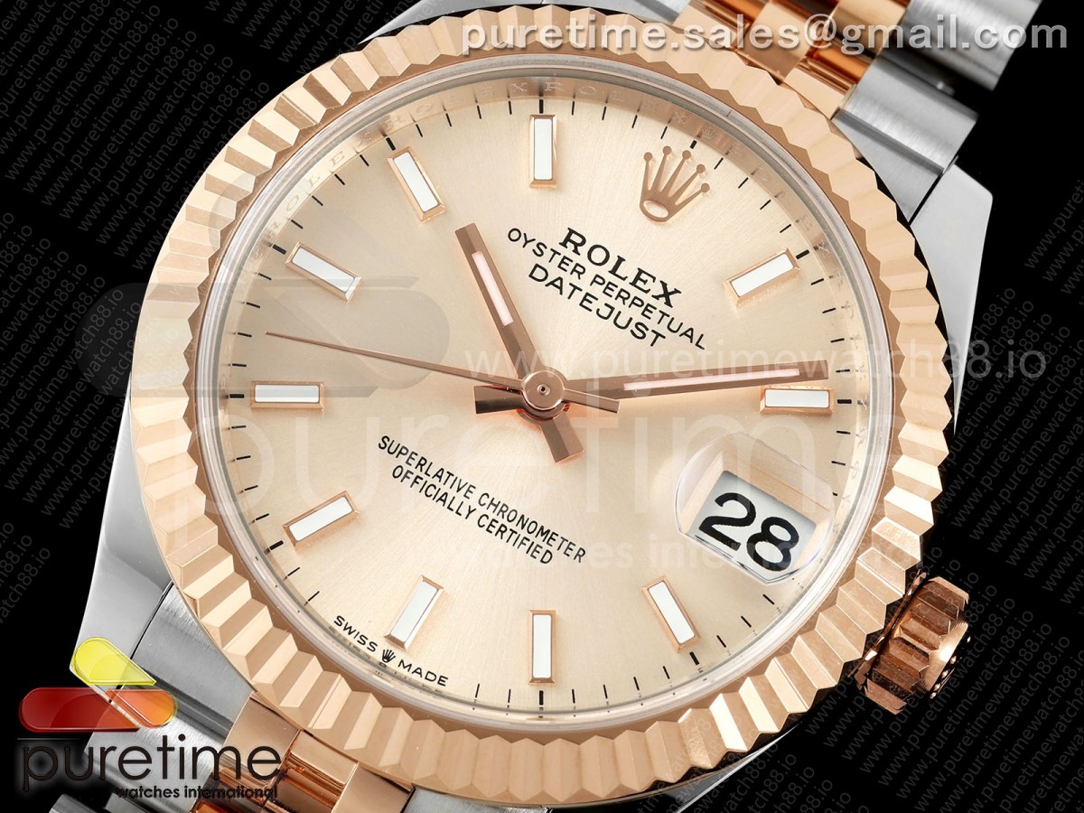 DateJust 31 Ladies Fluted Bezel SS/RG THB RG Stick Dial on Jubilee Bracelet A2236