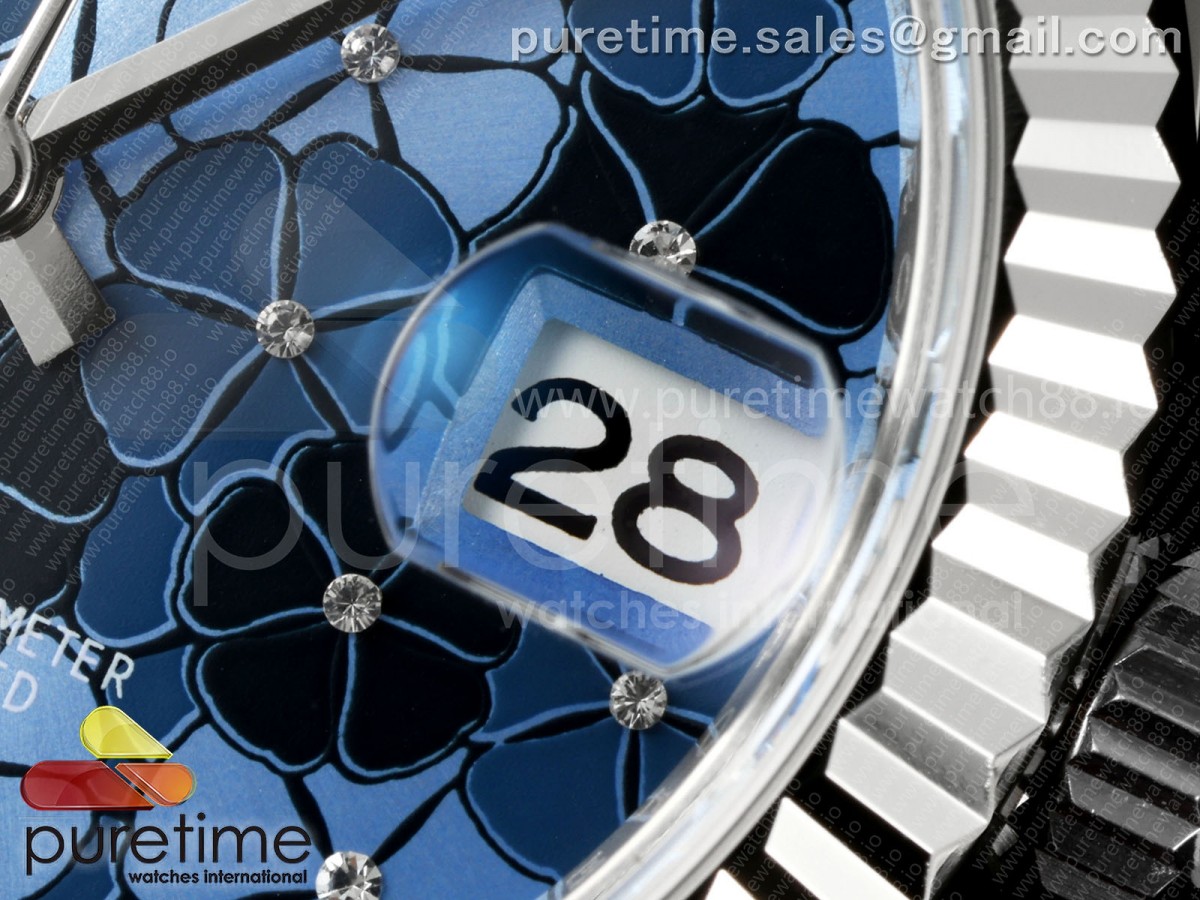 DateJust 31 Ladies Fluted Bezel SS THB Blue Flower Dial on Jubilee Bracelet A2236