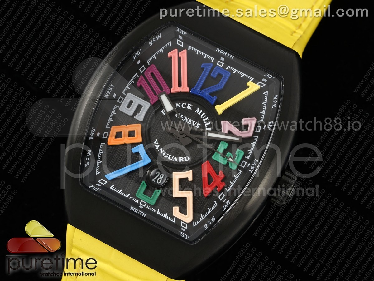 Vanguard V45 PVD ABF Black Dial Colors Markers on Yellow Gummy Strap A2824