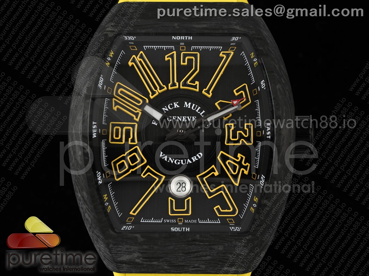 Vanguard V45 Carbon ABF Black Dial Yellow Markers on Yellow Gummy Strap A2824