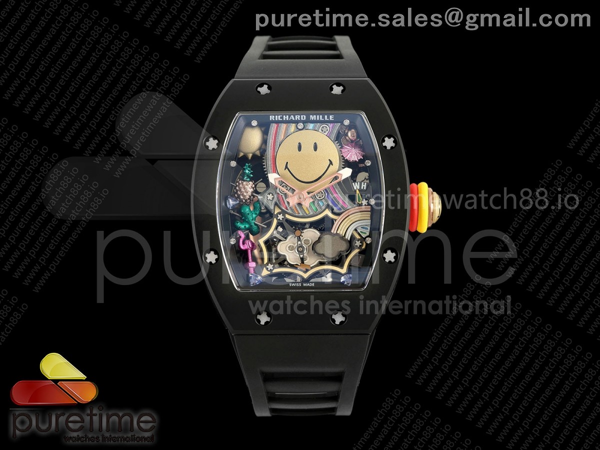 RM88 Tourbillon Smiley Black Ceramic RMF on Black Rubber Strap