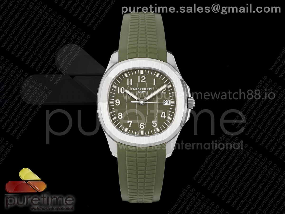 Aquanaut 5168G 42mm SS DDF Green Dial on Green Rubber Strap DD330 (Weighted)