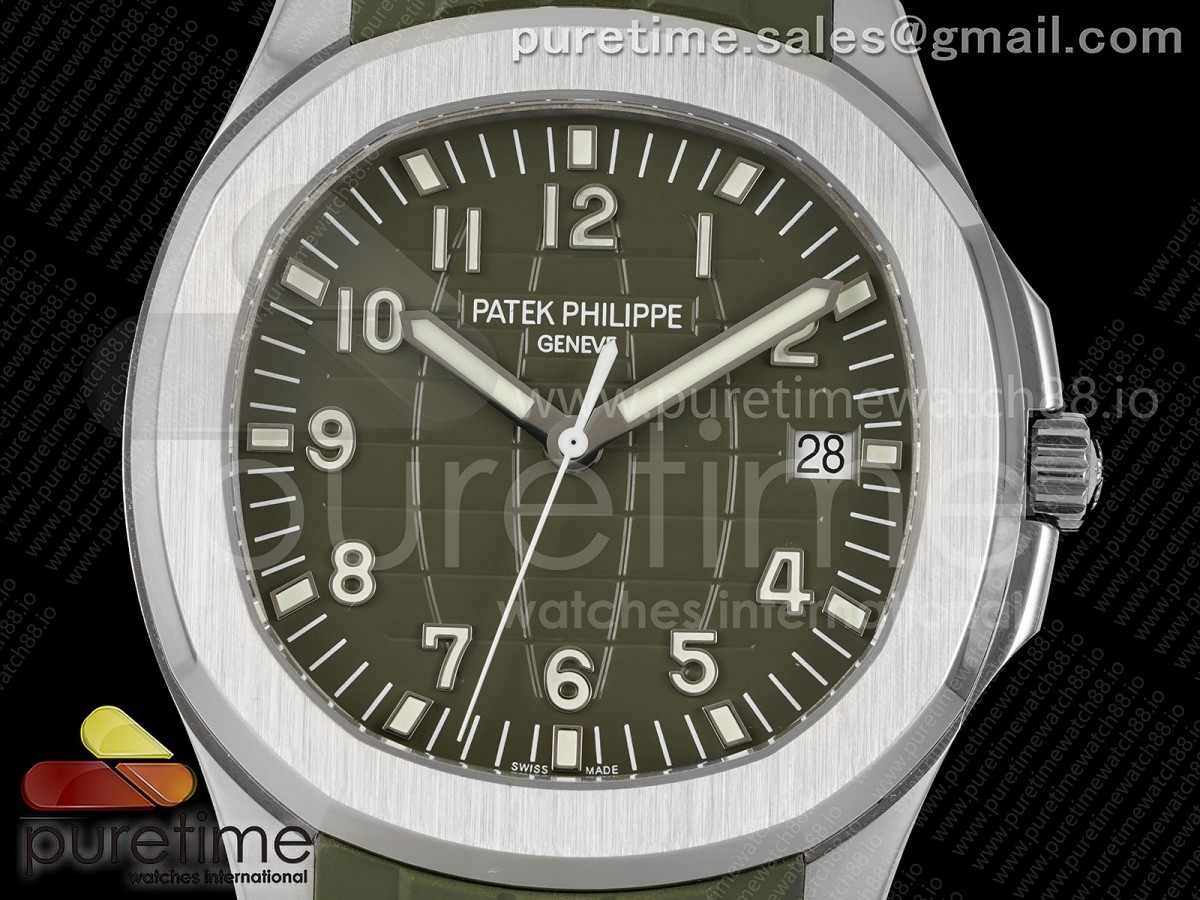 Aquanaut 5168G 42mm SS DDF Green Dial on Green Rubber Strap DD330 (Weighted)
