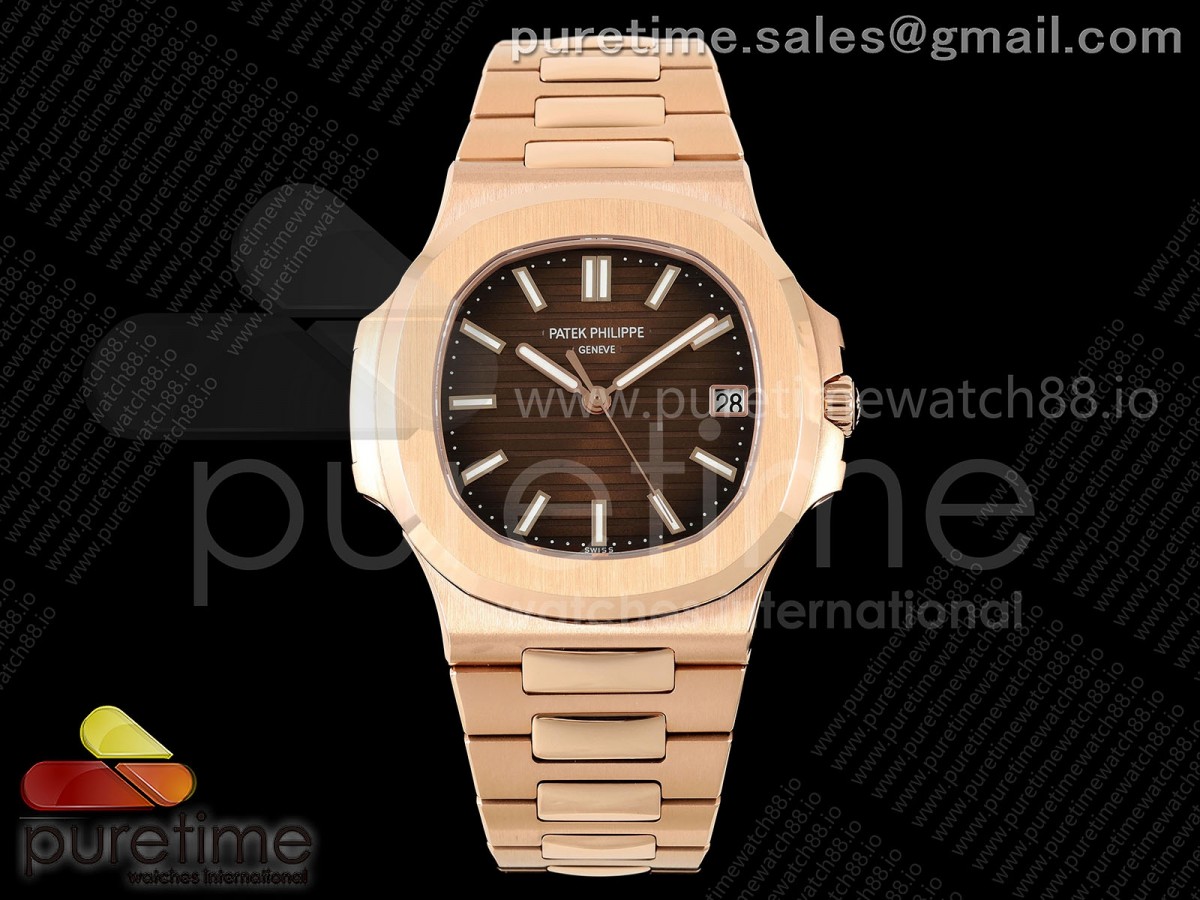 Nautilus 5711 RG DDF Brown Textured Dial on RG Bracelet DD330 (Weighted)