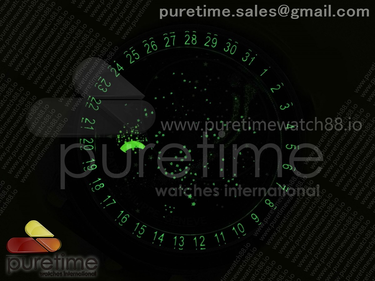 Grand Complications 6102 SS 3KF Blue Diamonds Bezel Black Dial on Black Leather Strap A240