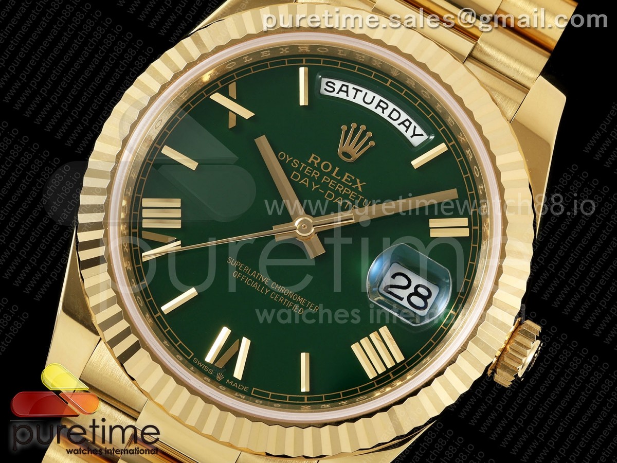 Day Date 40 YG RCF Green Roman Dial on President Bracelet VR3255