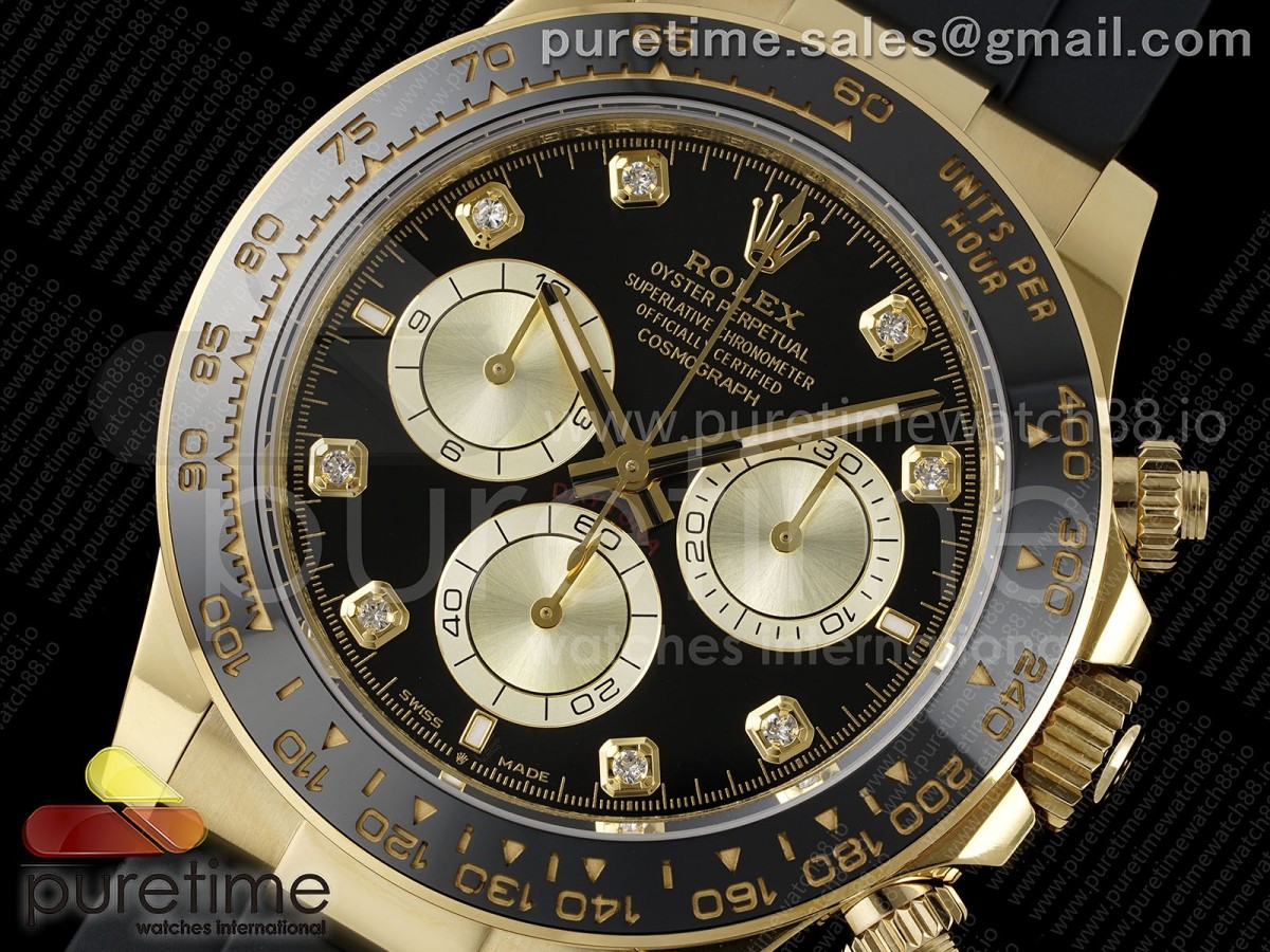 Daytona 126518 AVF Black/YG Diamonds Dial on Oysterflex Strap DD4131 (Mod)