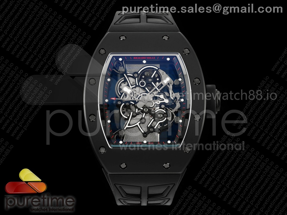RM055 Black Ceramic UMI on Black/Red Inner Bezel on Shark Rubber Strap RMUL2 Free Sprung