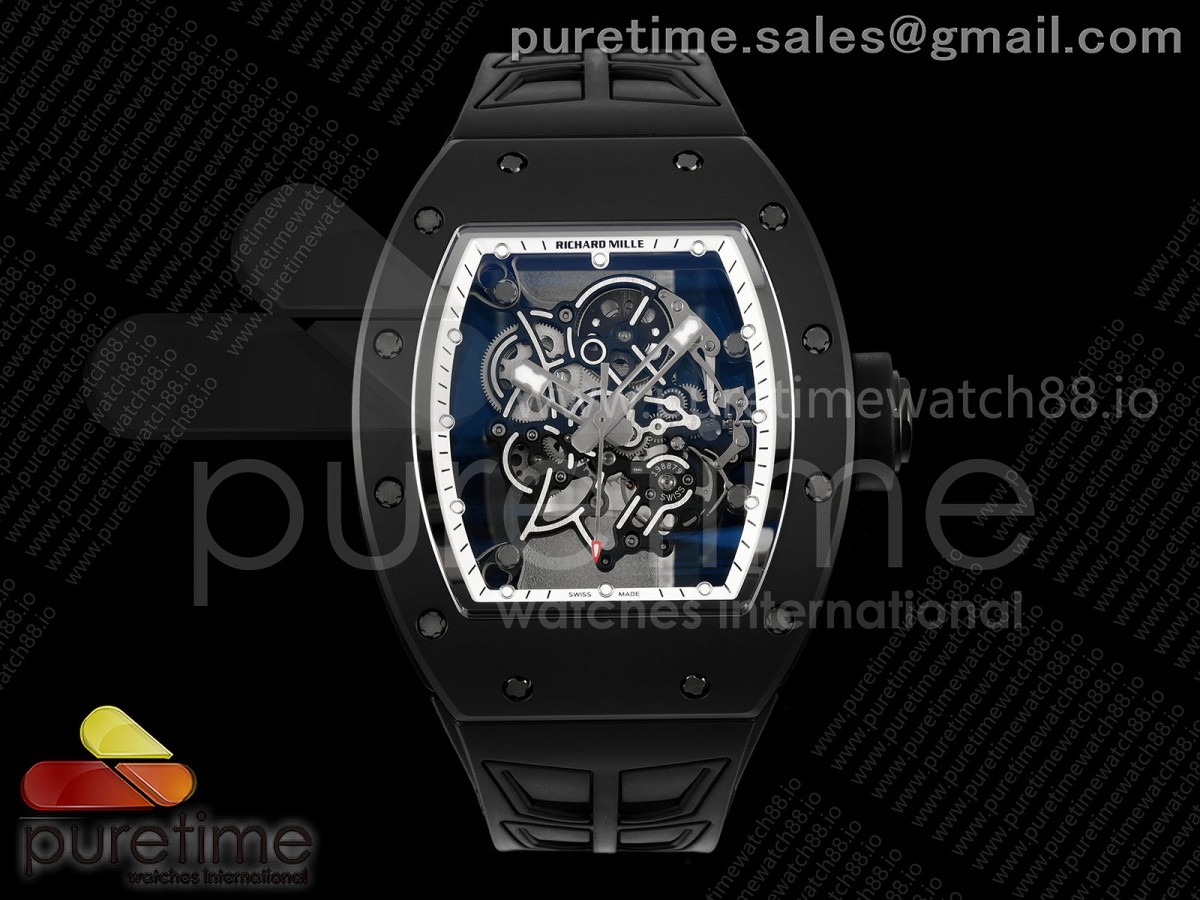 RM055 Black Ceramic UMI on White Inner Bezel on Shark Rubber Strap RMUL2 Free Sprung