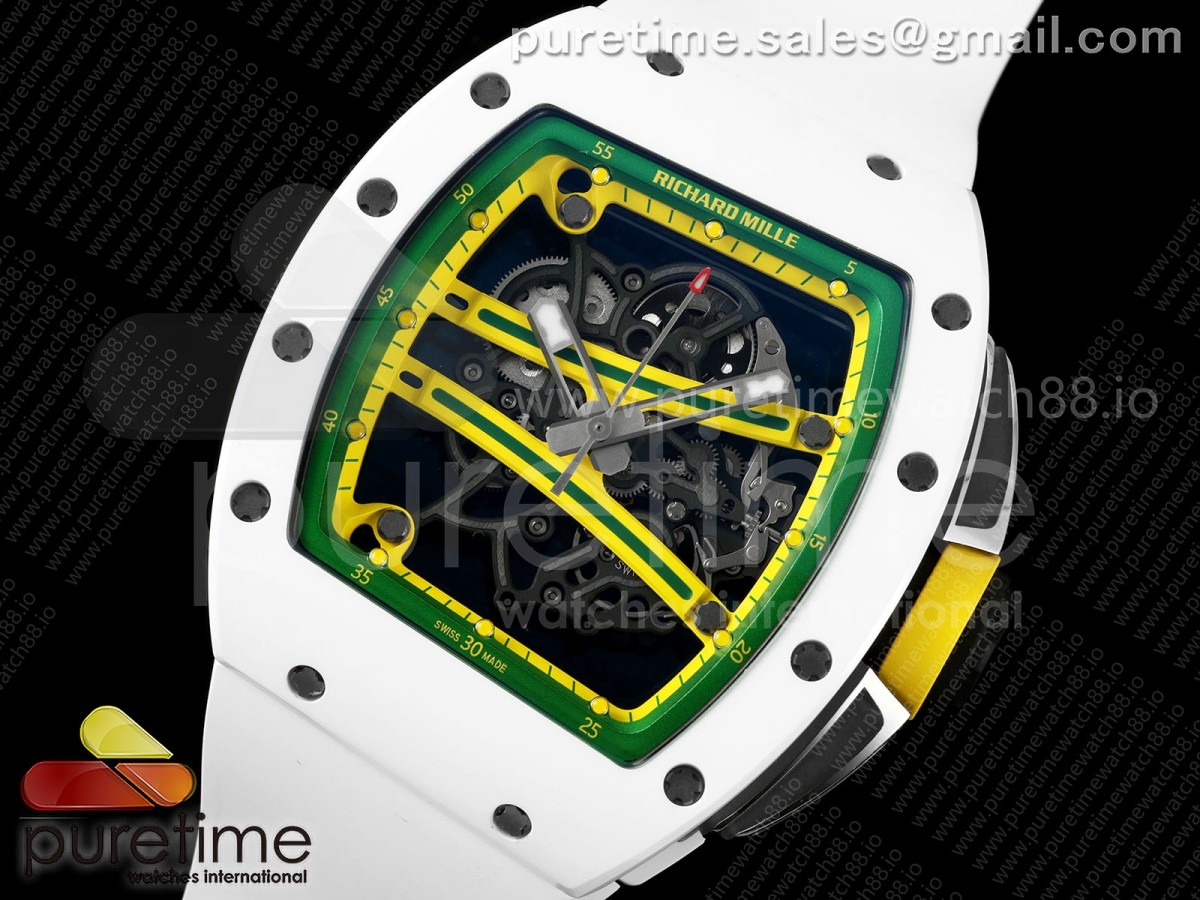 RM061 White Ceramic UMI on Green Inner Bezel on Rubber Strap RMUL2 Free Sprung