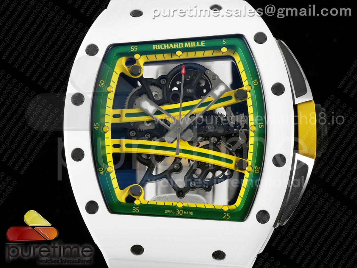 RM061 White Ceramic UMI on Green Inner Bezel on Rubber Strap RMUL2 Free Sprung