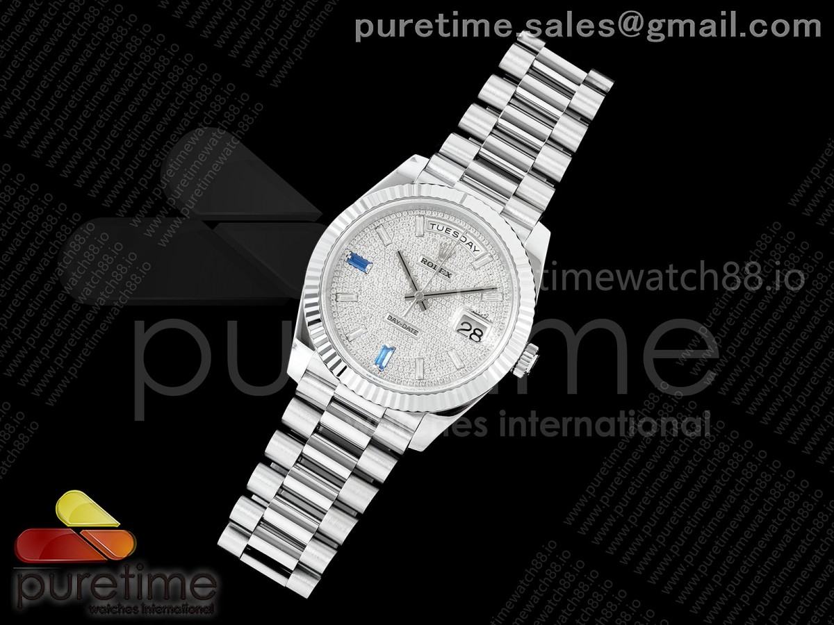 DayDate 40 SS QF 904L Steel Diamonds Dial on President Bracelet VR3255 V8 (Gain Weight)