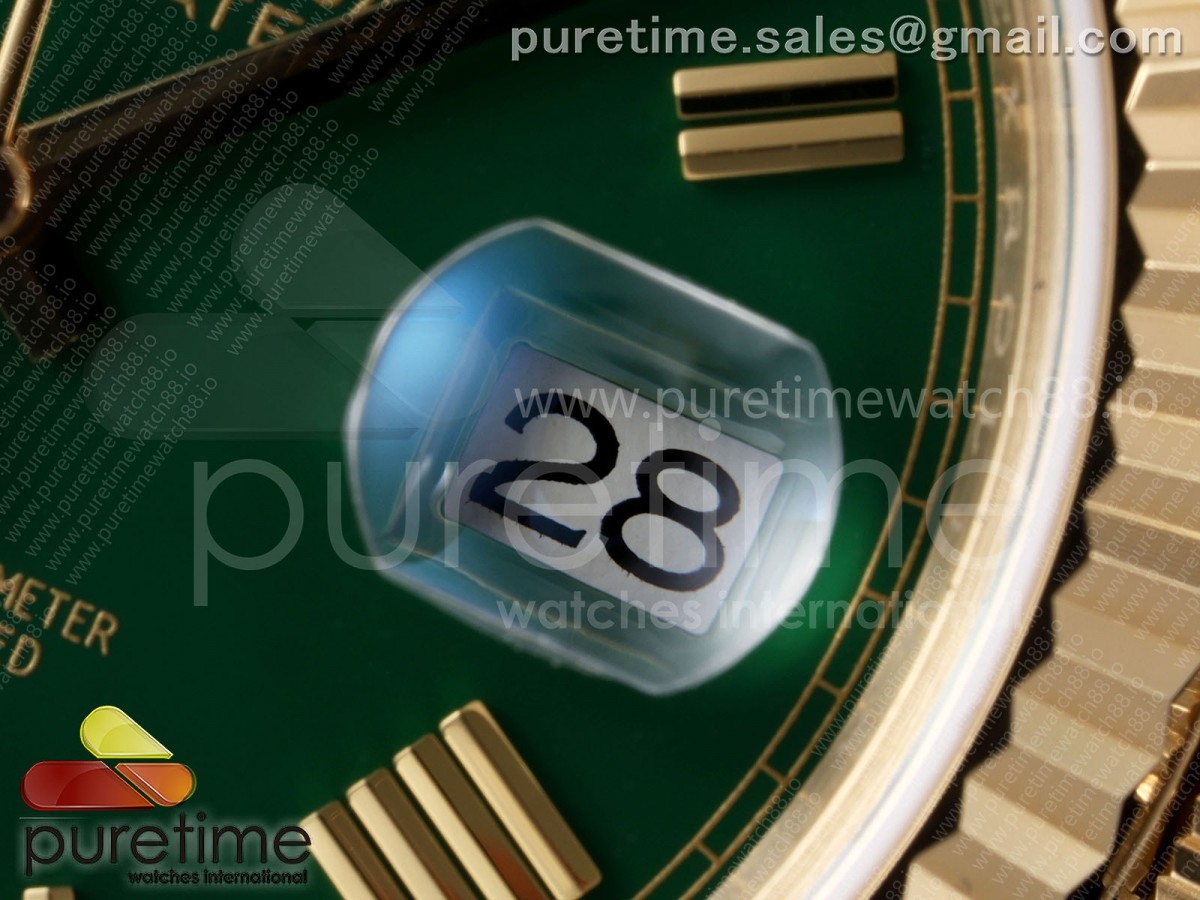 Day Date 40 YG TMF Green Roman Dial on President Bracelet VR3255