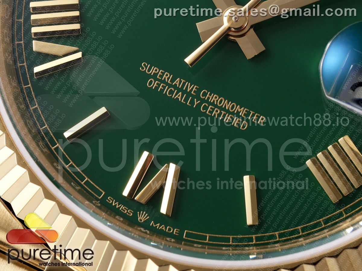 Day Date 40 YG TMF Green Roman Dial on President Bracelet VR3255