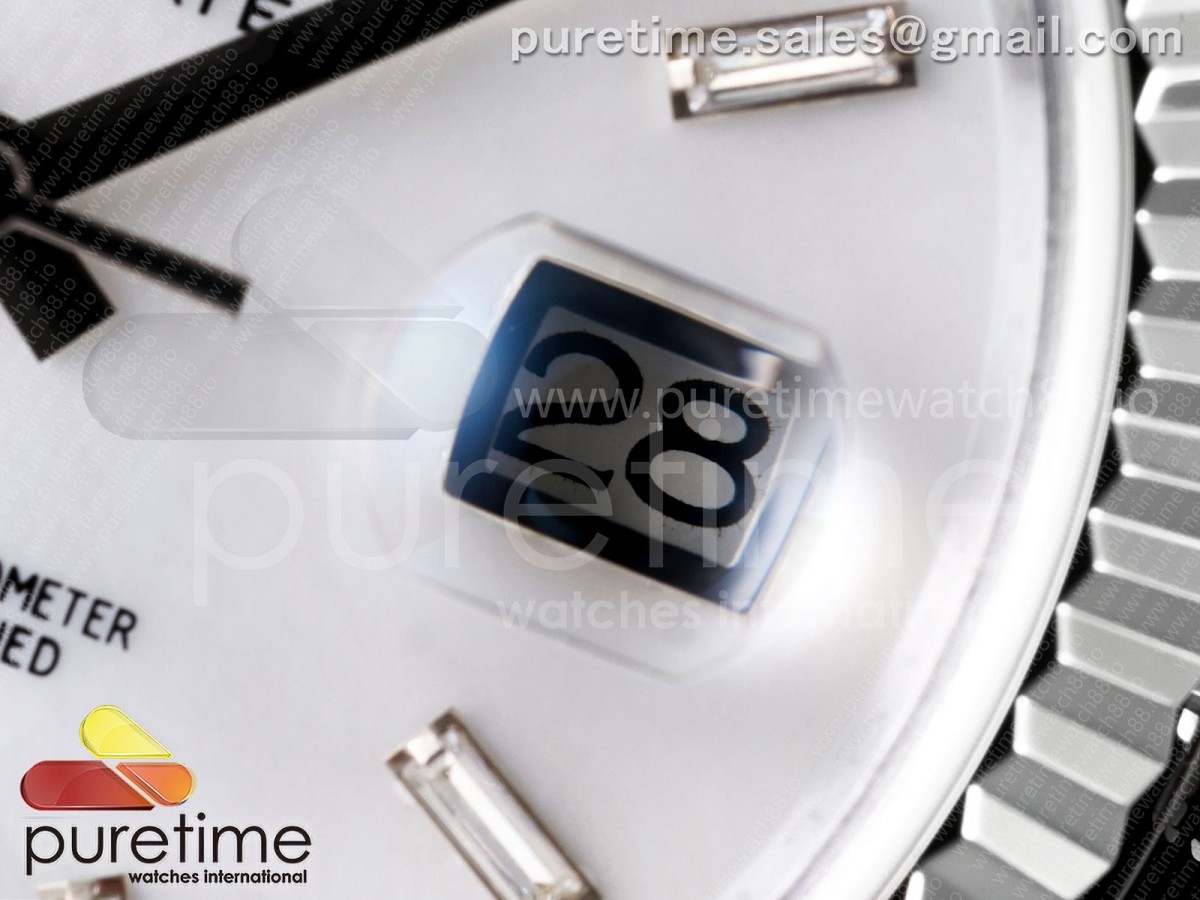 Day Date 40 SS TMF White MOP Crystal Dial on President Bracelet VR3255