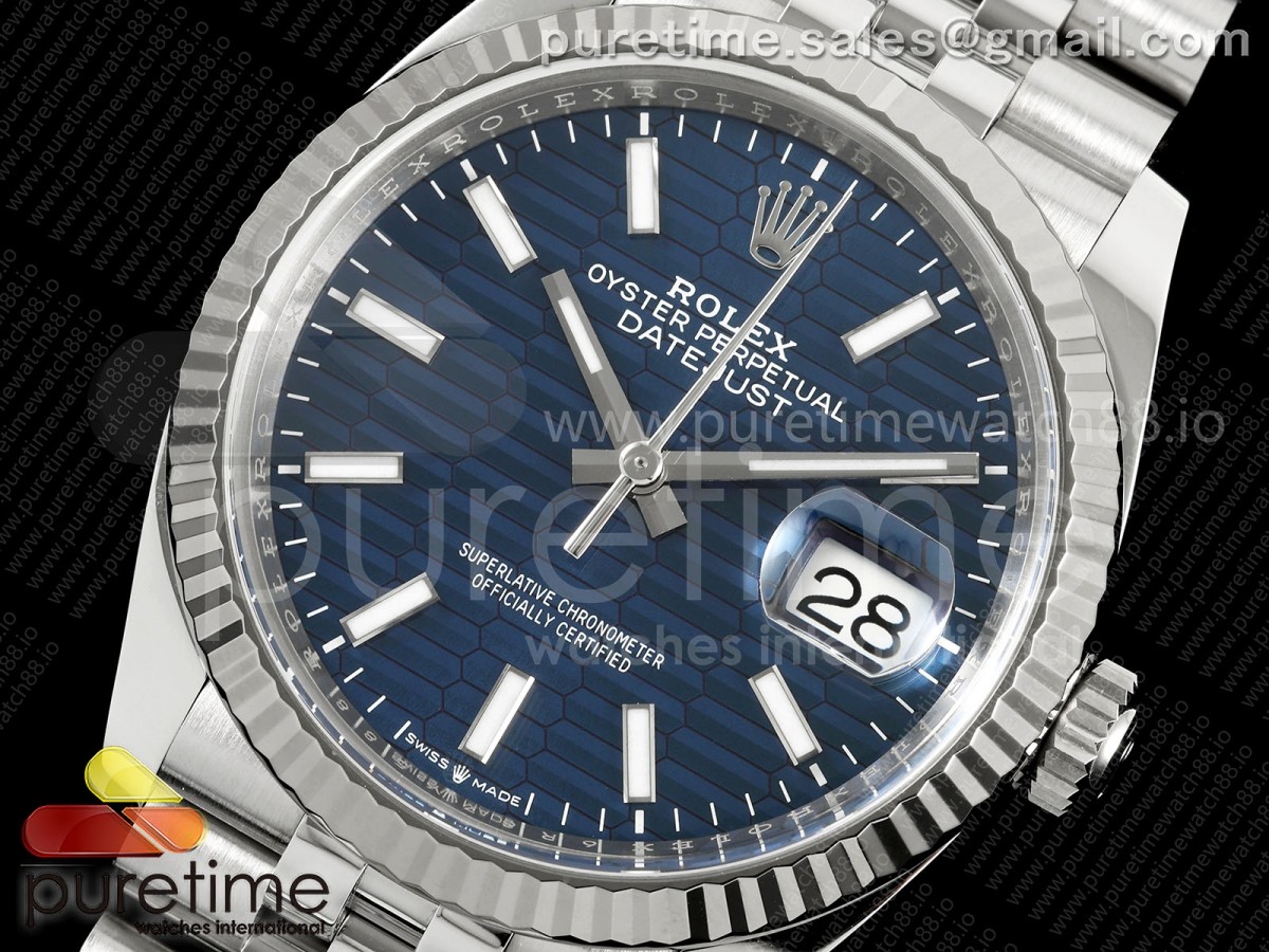 DateJust 36 126234 SS VSF Blue Texuted Stick Dial on Jubilee Bracelet DD3235