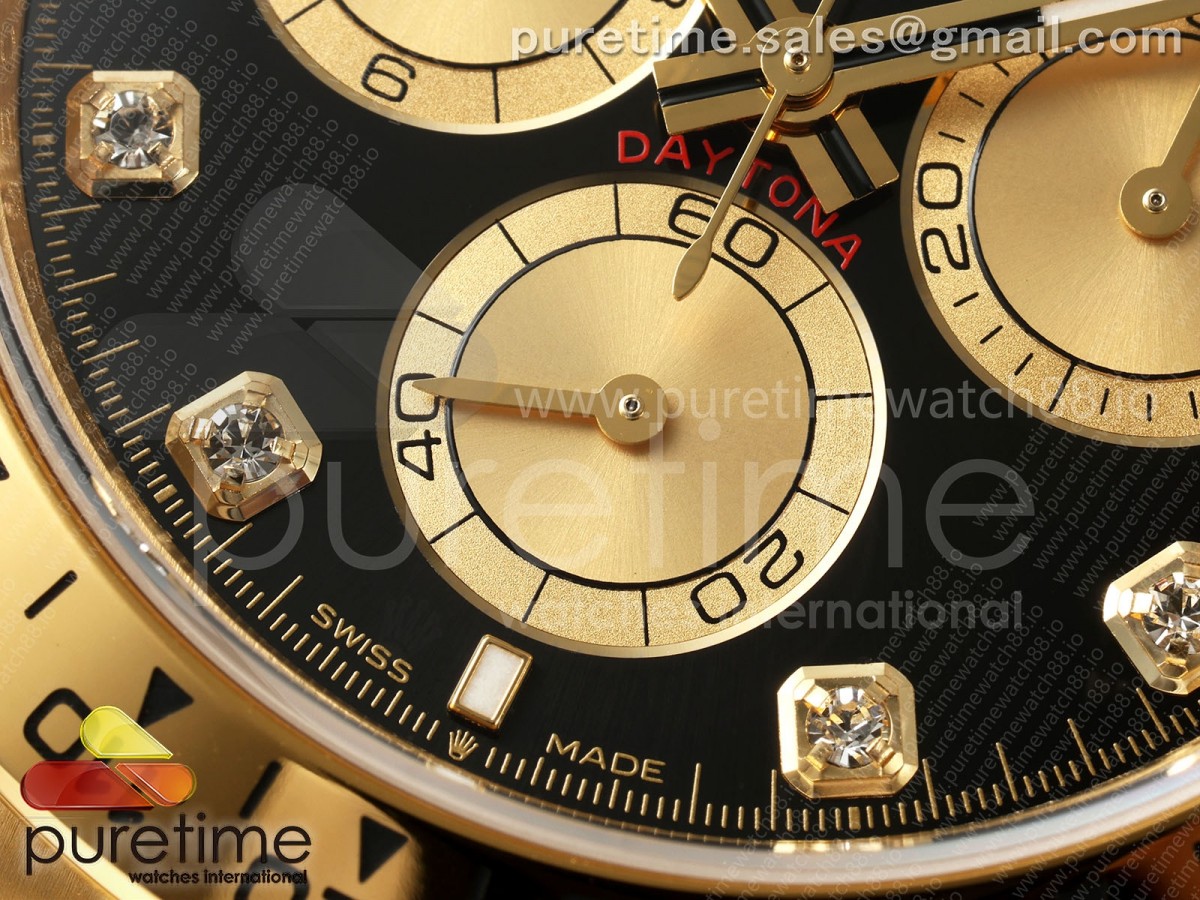 Daytona 126508 QF Black/YG Diamonds Dial on YG Bracelet JH4131 (Free Sprung) V18