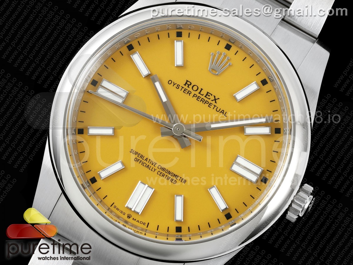 Oyster Perpetual 124300 41mm Clean Plus 904L Steel Yellow Dial DD3230