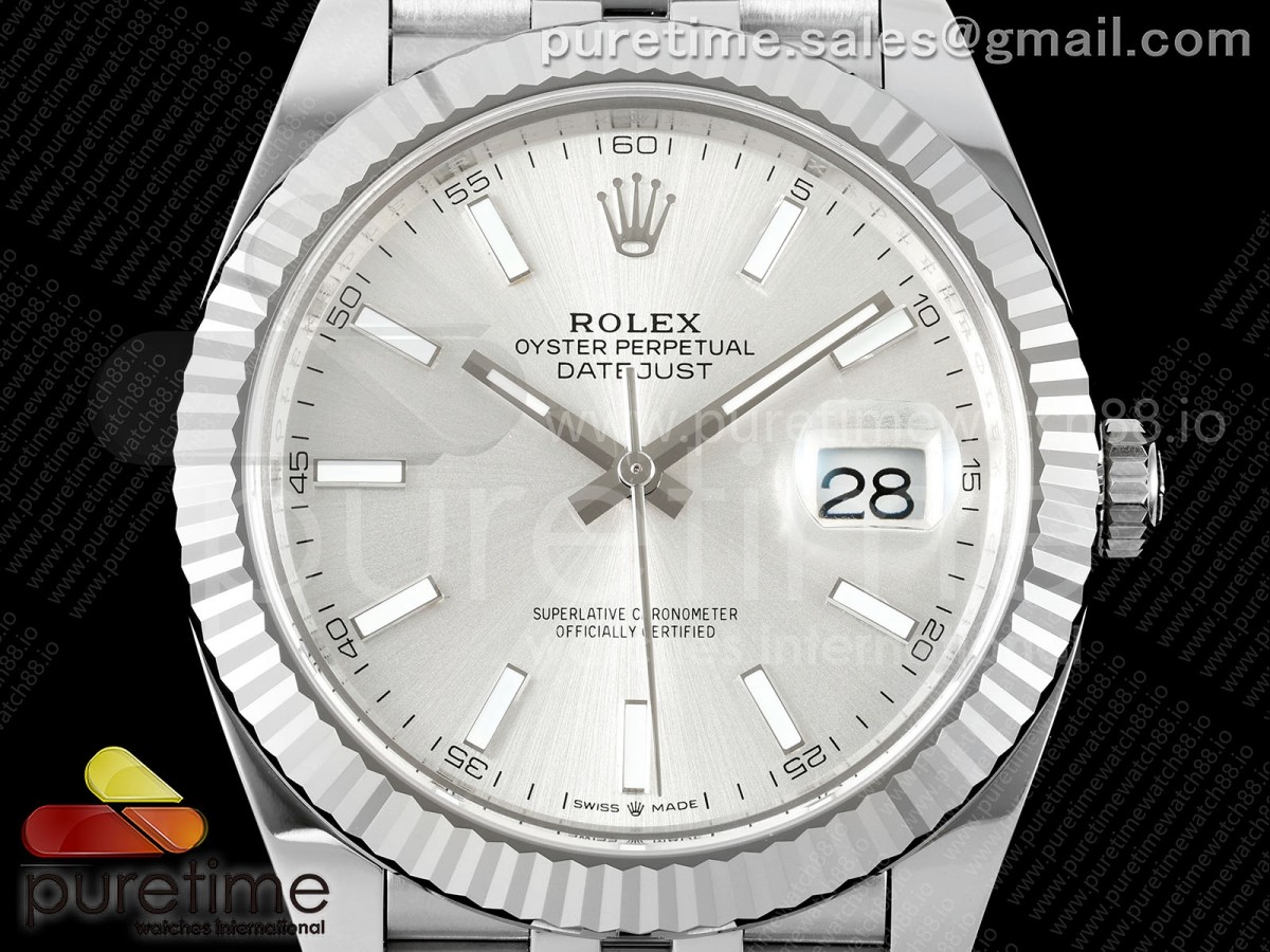 DateJust 41 126334 SS RCF Silver Stick Dial on Jubilee Bracelet JH3235