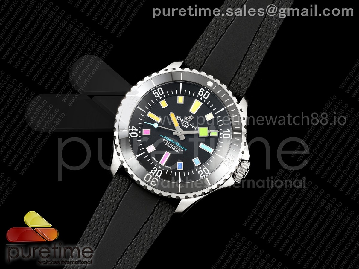SuperOcean Automatic 42 SS BLF Black Rainbow Dial on Black Rubber Strap A2824