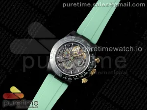 Blaken Daytona PVD Ceramic Bezel GETF Skeleton Green Dial on Avocado Green Rubber Strap SA4130