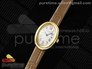 Baignoire Watch YG AF Cadran blanc sur la ceinture de croco brun RONDA Quartz