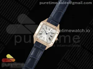 Santos Dumont 31.4mm YG AF Esfera de plata en correa de Croco Azul