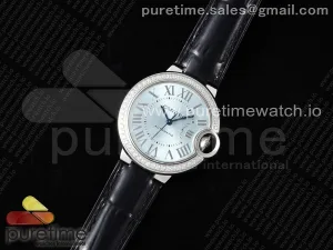 Ballon Bleu 33mm SS 3KF Ice Blue Dial Diamonds Bezel on Black Leather Strap A076